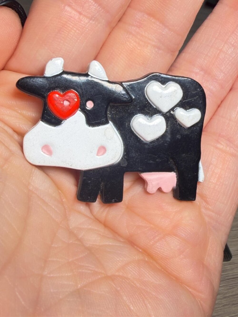 Hallmark Vintage Cow Brooch 1989 Heart Spots Country Farm Pin